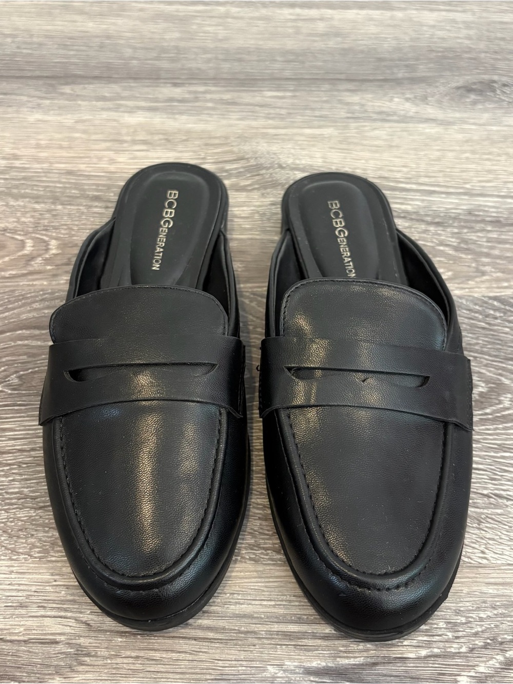 BCBGeneration Ginna Black Slip-On Penny Loafers Mules Size 8
